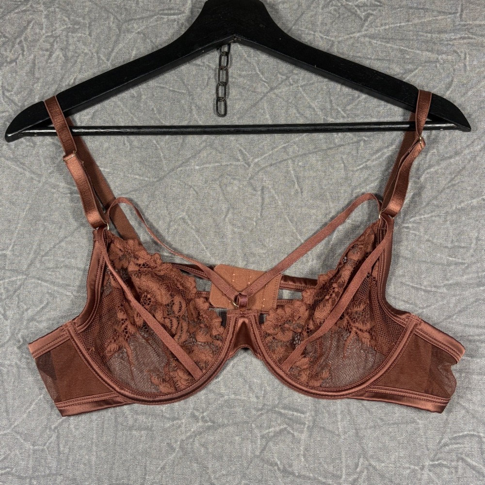 Bras N Things Bra Womens 36B/C Brown Lace Strappy Underwire Lingerie 6107SBE